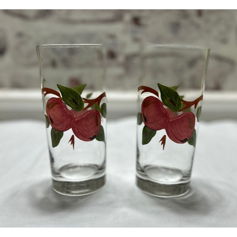 Franciscan Apple Drinking Glasses Set of 2 Vintage Clear Highball Tumblers 5.5in